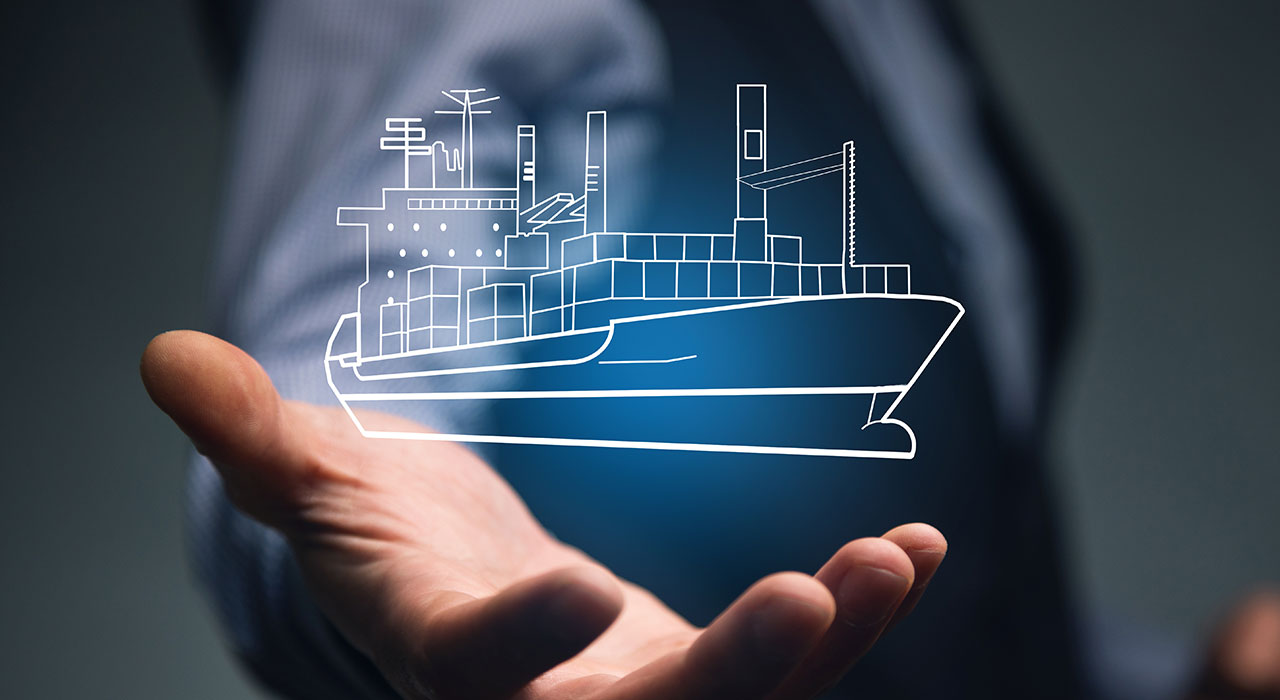 Mano sosteniendo imagen virtual de barco